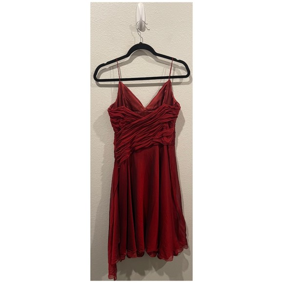 CARMEN MARC VALVO Burgundy Spaghetti Straps A-Line Mini Dress - Picture 4 of 4